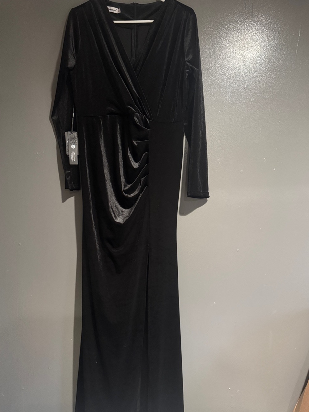 Elegant Black Long Sleeve Velvet Wrap Maxi Dress